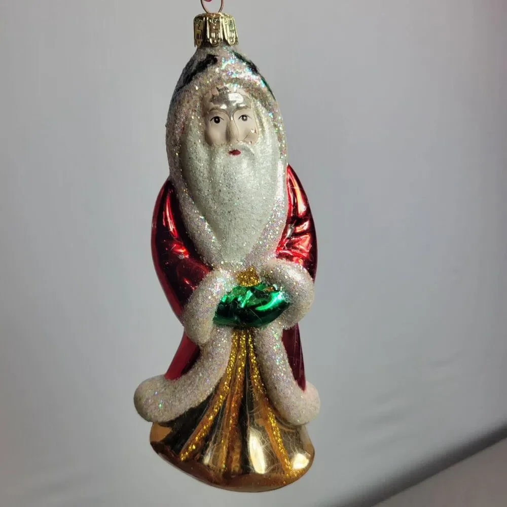 Vintage Glitter Santa Claus Glass Christmas Ornament 7